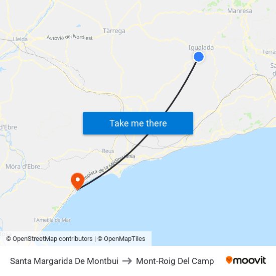 Santa Margarida De Montbui to Mont-Roig Del Camp map