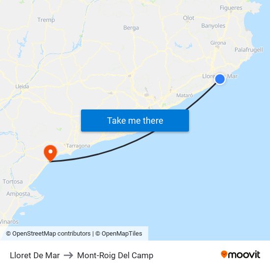 Lloret De Mar to Mont-Roig Del Camp map