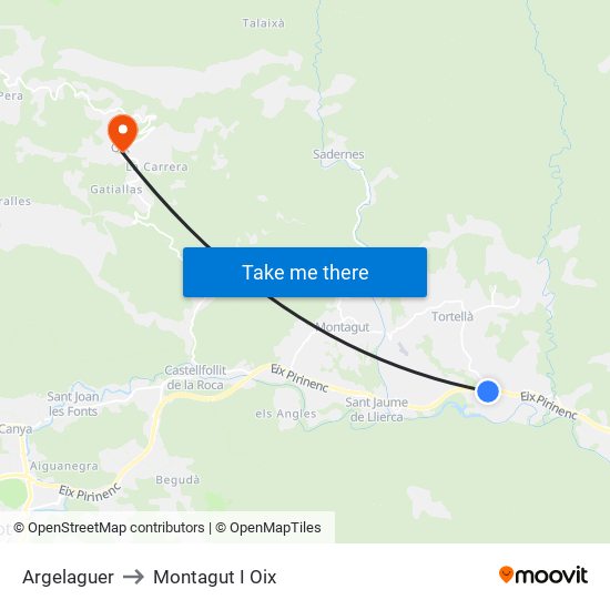 Argelaguer to Montagut I Oix map