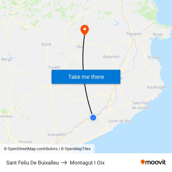 Sant Feliu De Buixalleu to Montagut I Oix map