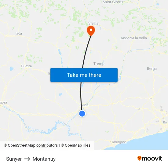Sunyer to Montanuy map