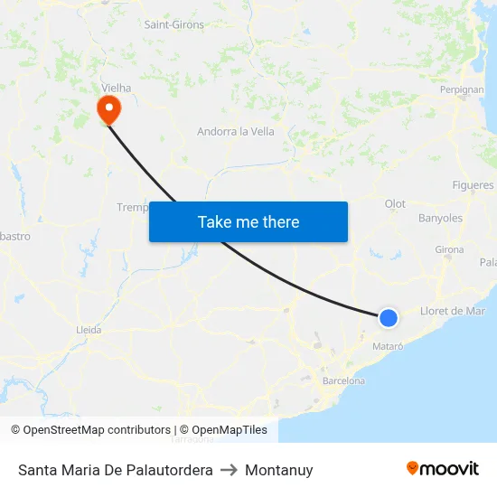 Santa Maria De Palautordera to Montanuy map
