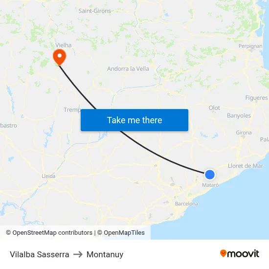 Vilalba Sasserra to Montanuy map
