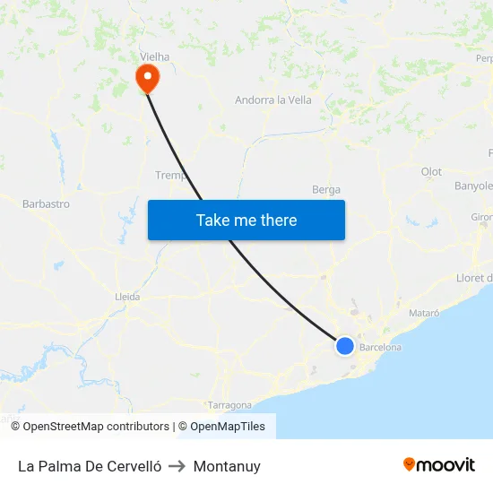 La Palma De Cervelló to Montanuy map