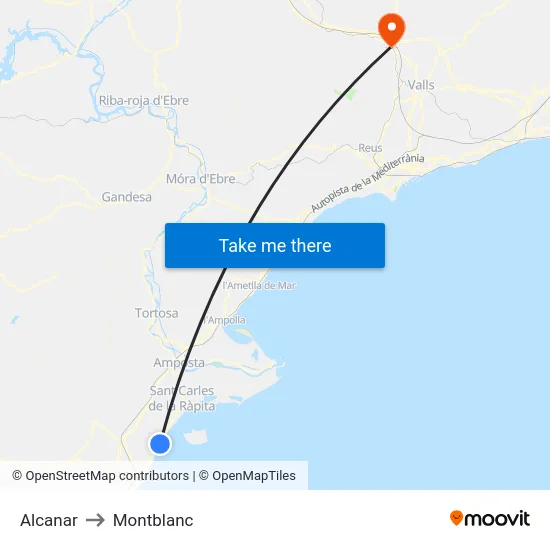 Alcanar to Montblanc map