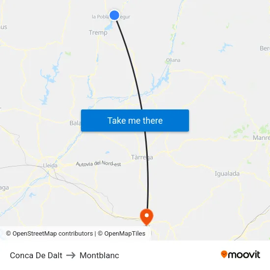Conca De Dalt to Montblanc map