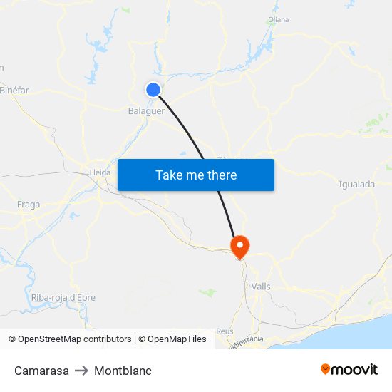 Camarasa to Montblanc map