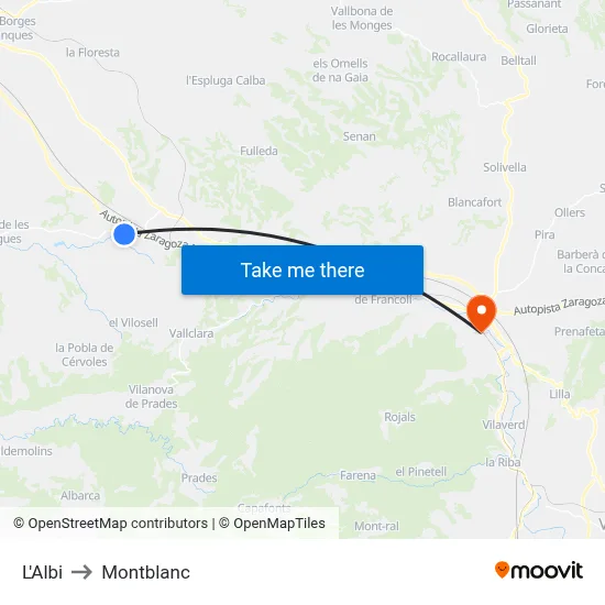 L'Albi to Montblanc map