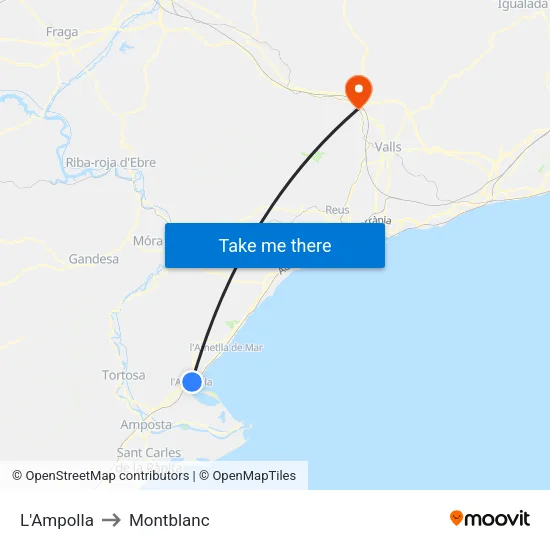 L'Ampolla to Montblanc map