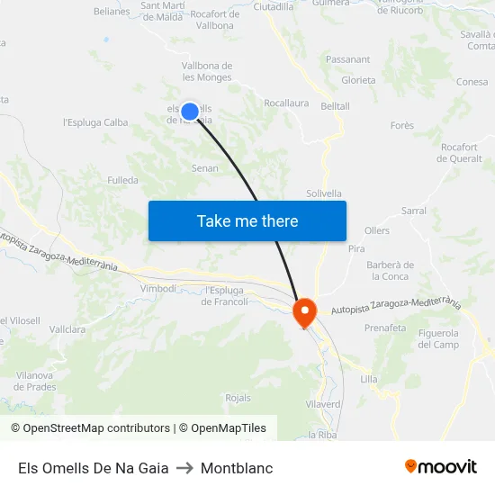 Els Omells De Na Gaia to Montblanc map
