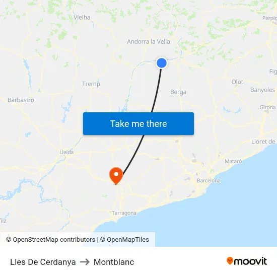 Lles De Cerdanya to Montblanc map