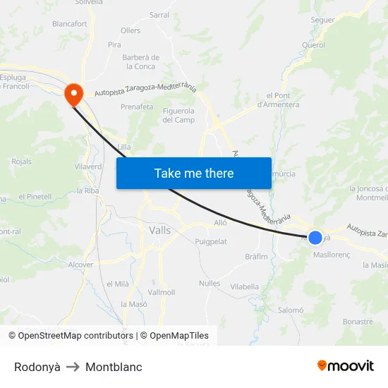 Rodonyà to Montblanc map