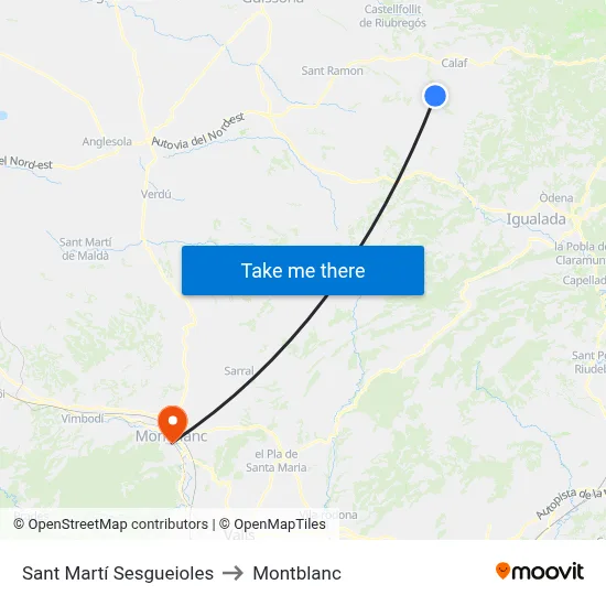 Sant Martí Sesgueioles to Montblanc map