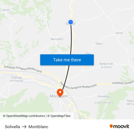 Solivella to Montblanc map