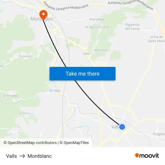 Valls to Montblanc map