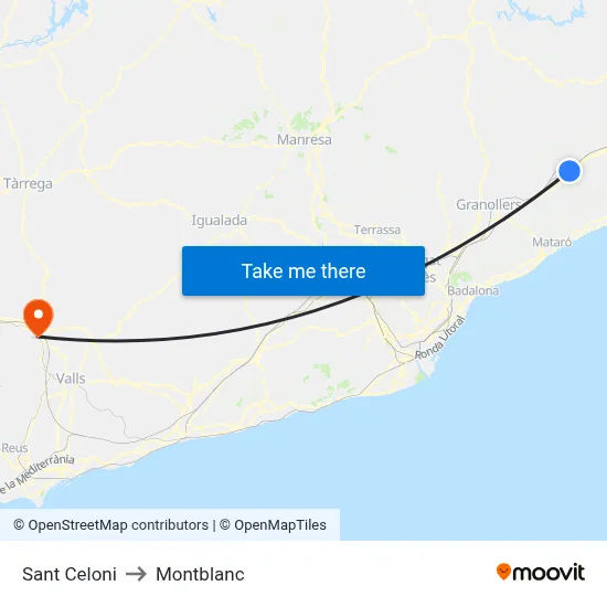 Sant Celoni to Montblanc map