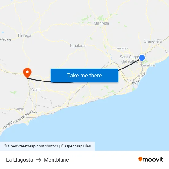 La Llagosta to Montblanc map