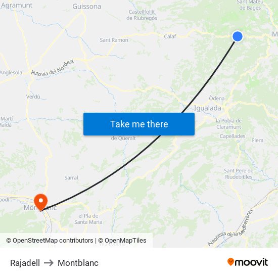 Rajadell to Montblanc map