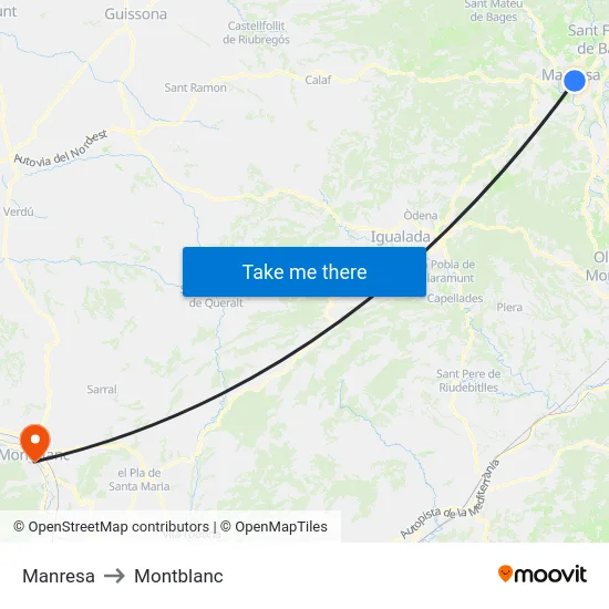 Manresa to Montblanc map