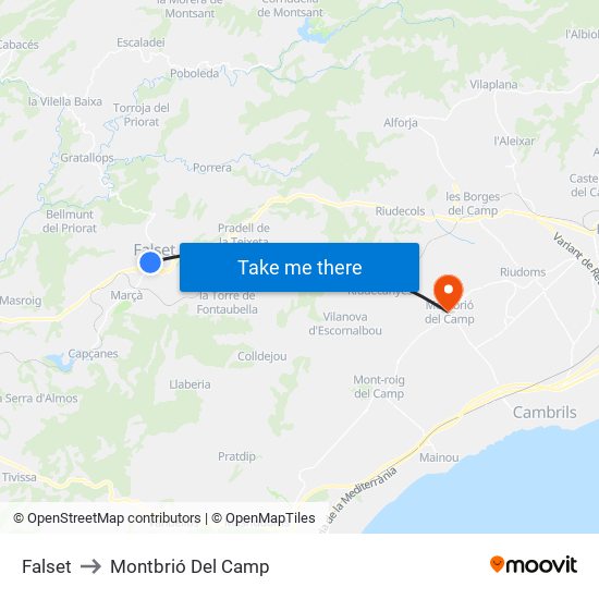 Falset to Montbrió Del Camp map