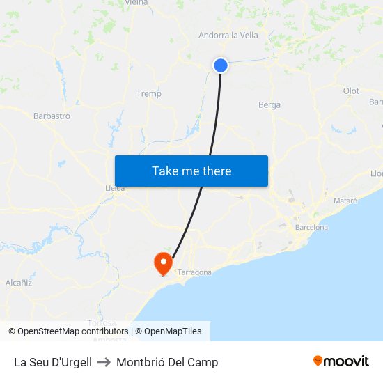 La Seu D'Urgell to Montbrió Del Camp map