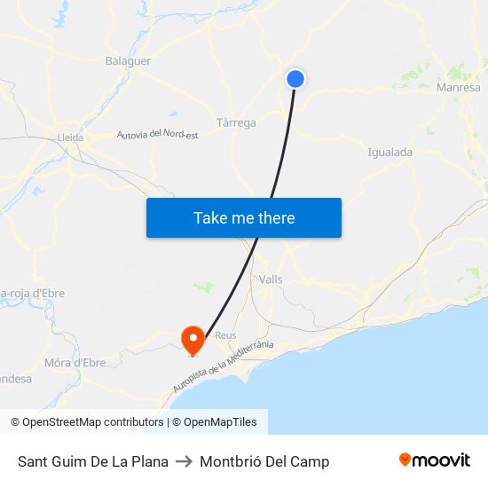 Sant Guim De La Plana to Montbrió Del Camp map