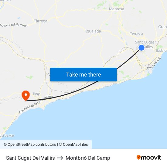 Sant Cugat Del Vallès to Montbrió Del Camp map