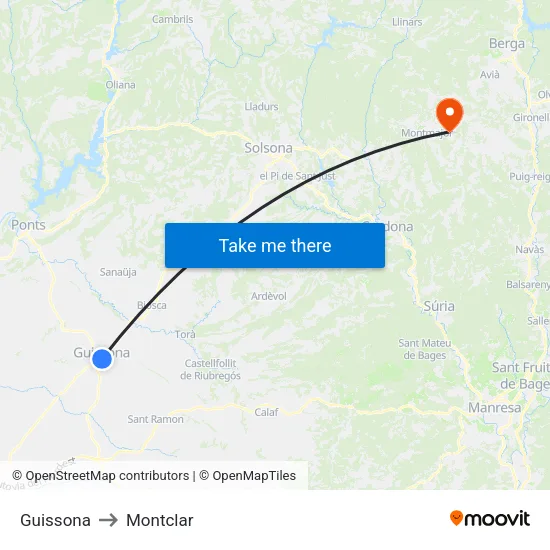 Guissona to Montclar map