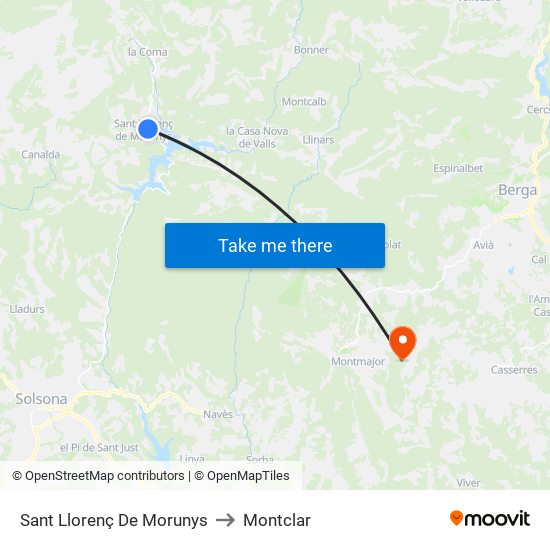 Sant Llorenç De Morunys to Montclar map