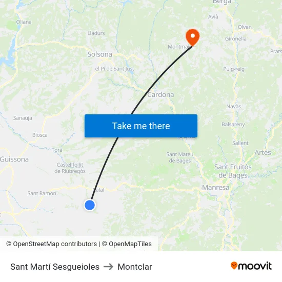 Sant Martí Sesgueioles to Montclar map