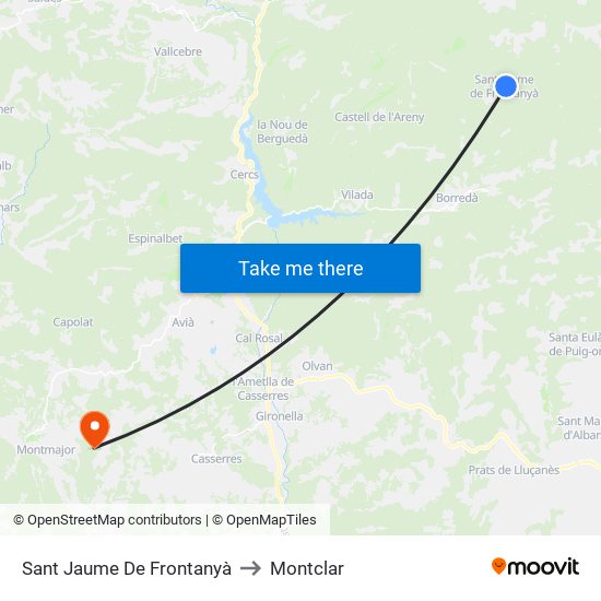 Sant Jaume De Frontanyà to Montclar map