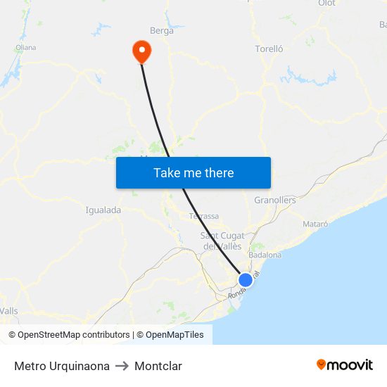 Metro Urquinaona to Montclar map