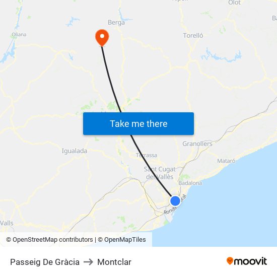 Passeig De Gràcia to Montclar map