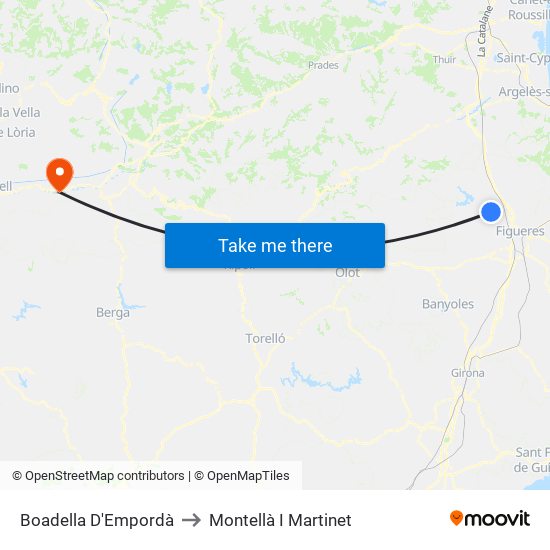 Boadella D'Empordà to Montellà I Martinet map