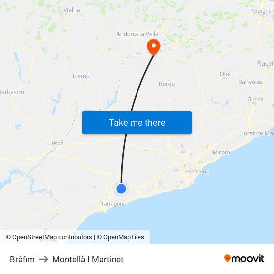 Bràfim to Montellà I Martinet map