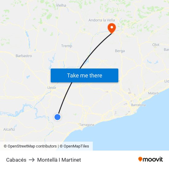 Cabacés to Montellà I Martinet map