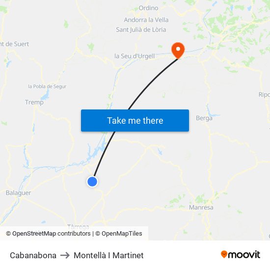 Cabanabona to Montellà I Martinet map