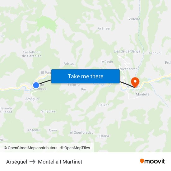 Arsèguel to Montellà I Martinet map