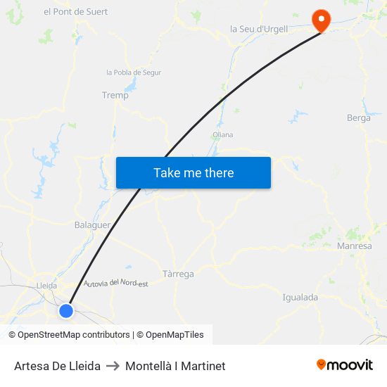 Artesa De Lleida to Montellà I Martinet map
