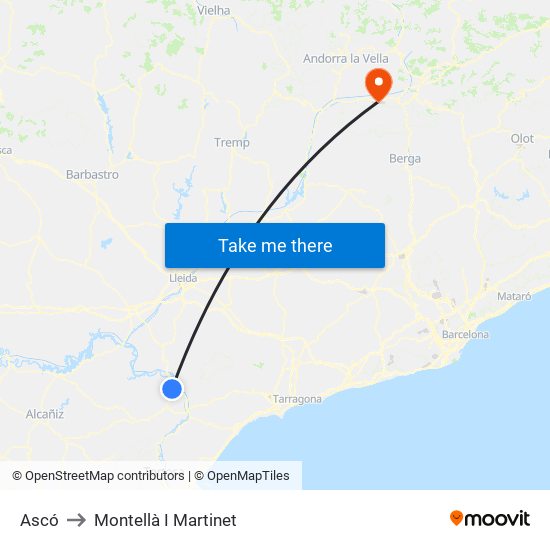 Ascó to Montellà I Martinet map