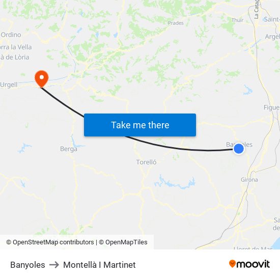 Banyoles to Montellà I Martinet map