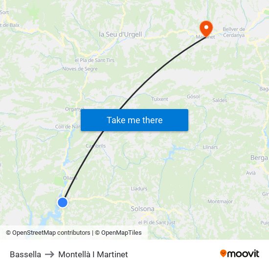 Bassella to Montellà I Martinet map