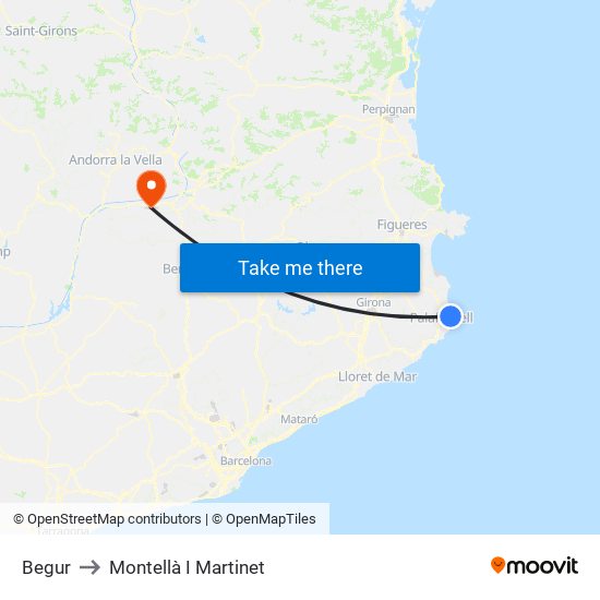 Begur to Montellà I Martinet map