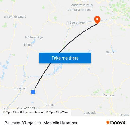 Bellmunt D'Urgell to Montellà I Martinet map