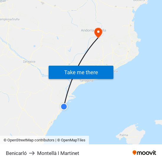 Benicarló to Montellà I Martinet map