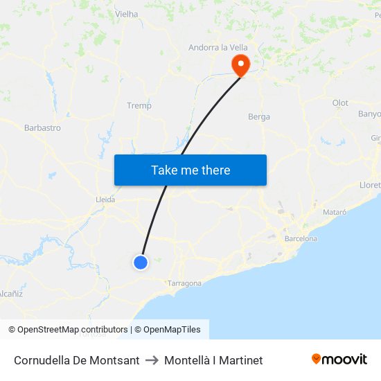 Cornudella De Montsant to Montellà I Martinet map