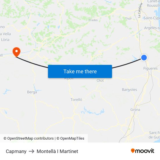 Capmany to Montellà I Martinet map