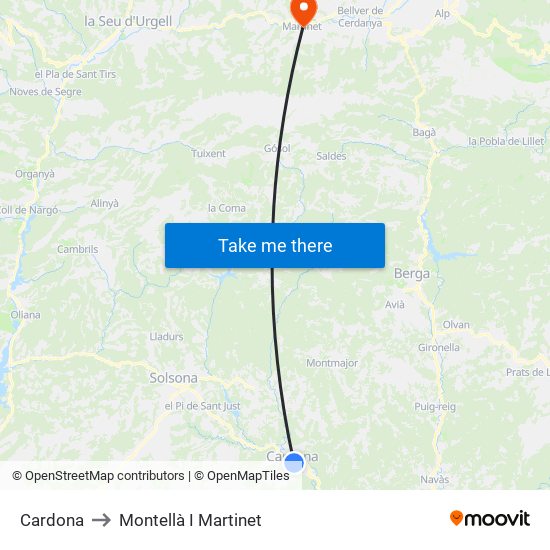 Cardona to Montellà I Martinet map