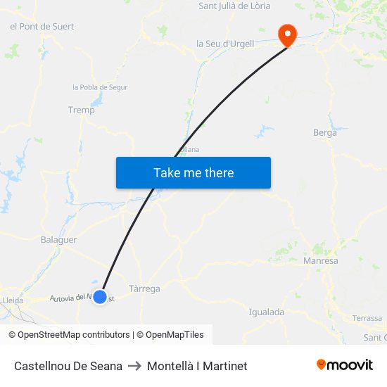 Castellnou De Seana to Montellà I Martinet map