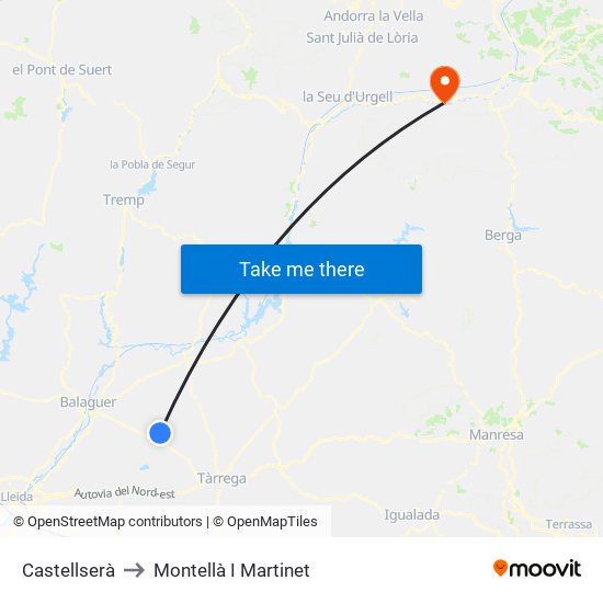 Castellserà to Montellà I Martinet map